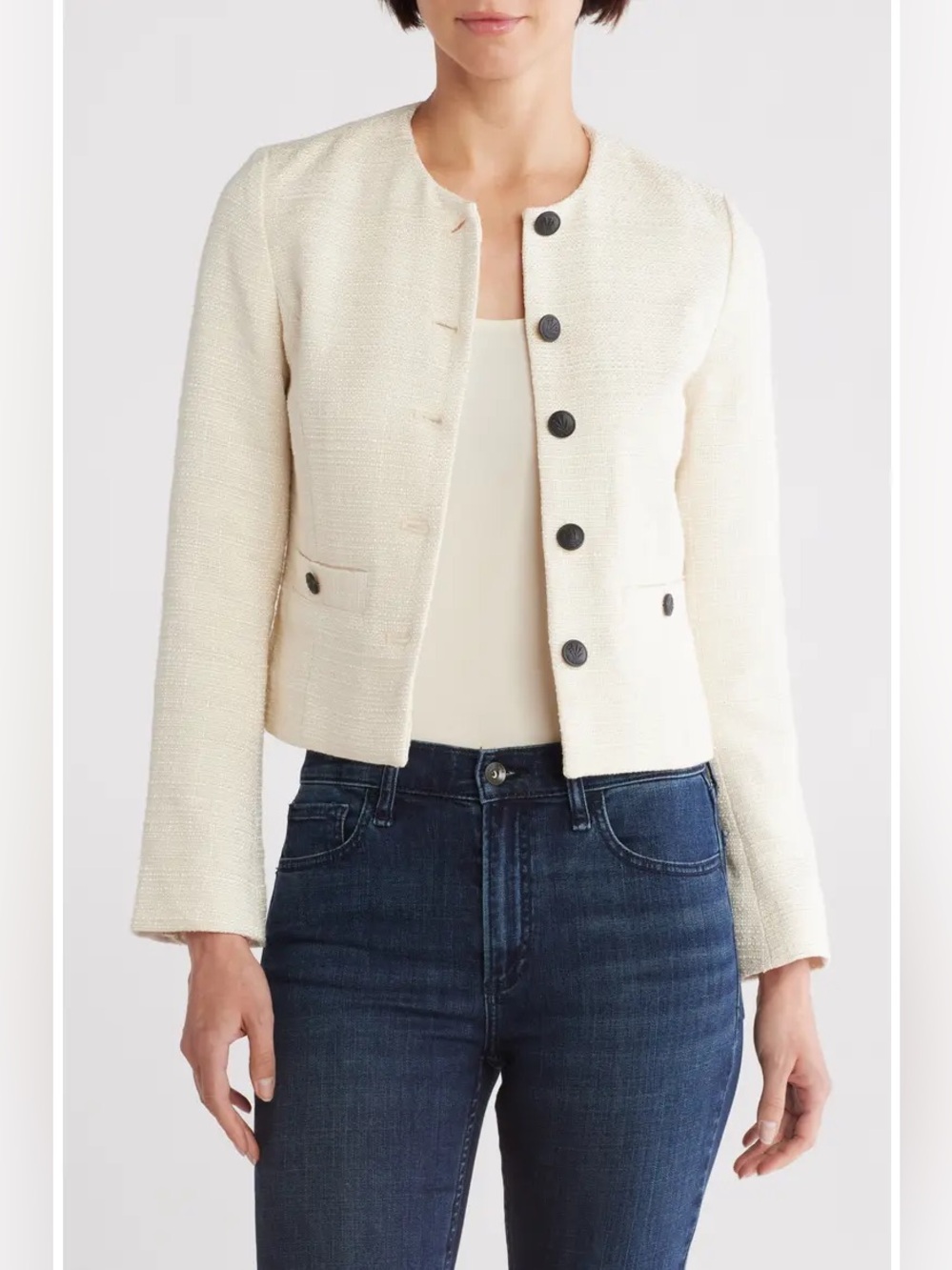 rag & bone Amaya Blazer Ivory Size 6 Cropped Tweed Jacket Quiet Luxury $528 Chic
